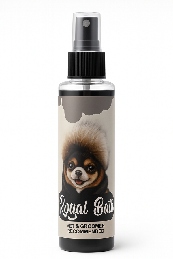 Dog grooming shampoo bottle with a dog's face from poppo pets
