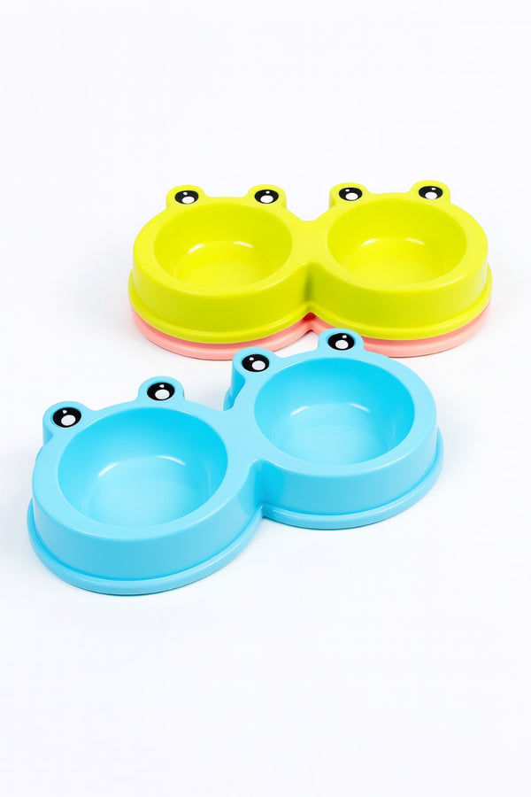 Double Cat Food & Water Bowl – Cute Frog Design- MultiColours