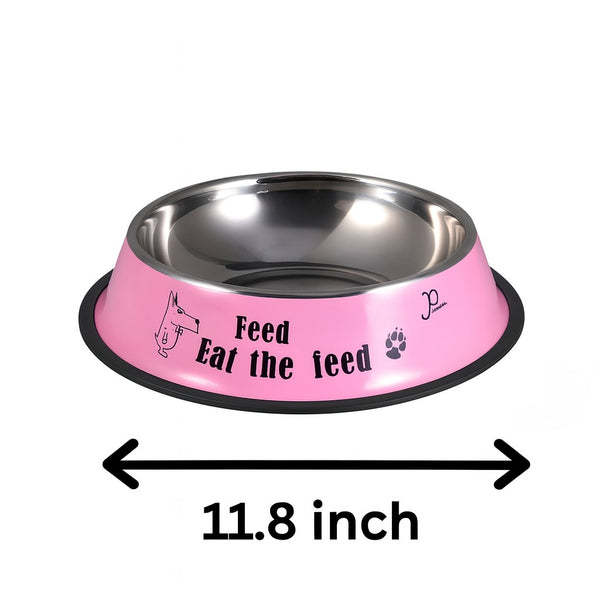 11.8 Inch Pink Stainless Steel Pet Bowl – “Feed, Eat the Feed”