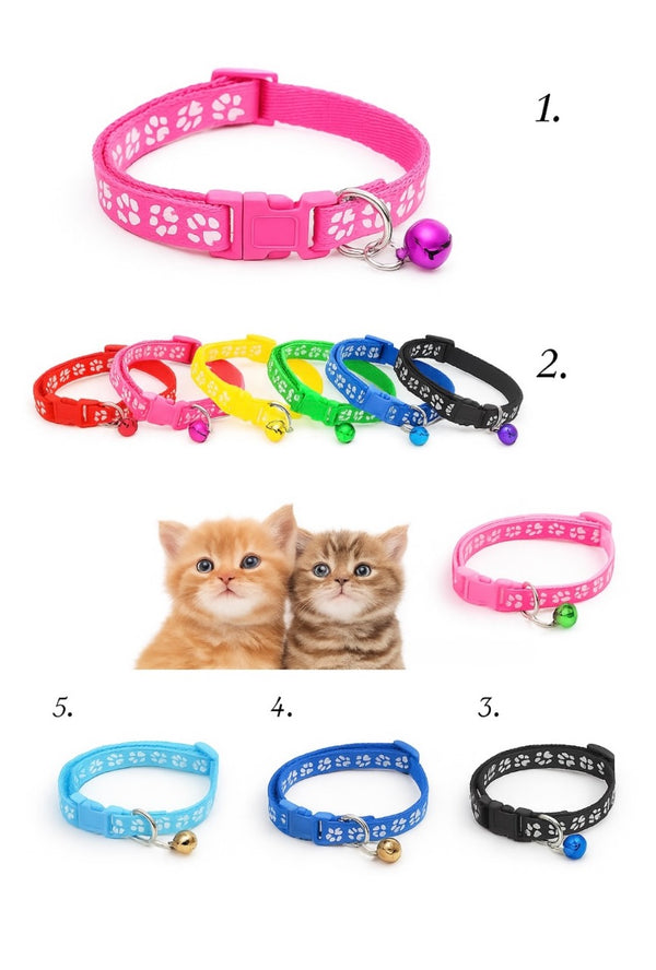 Adjustable Cat Collar with Bell – Cute Paw Print Design
