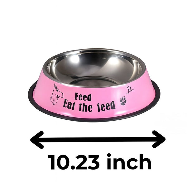 10.23 Inch Pink Stainless Steel Pet Bowl – “Feed, Eat the Feed”
