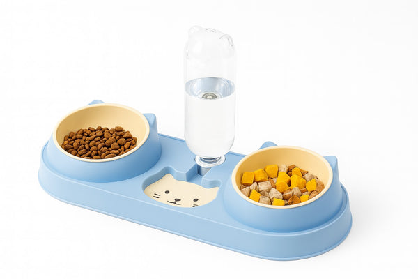 Cat Double Bowl Feeder with Automatic Water Dispenser – Cute Design